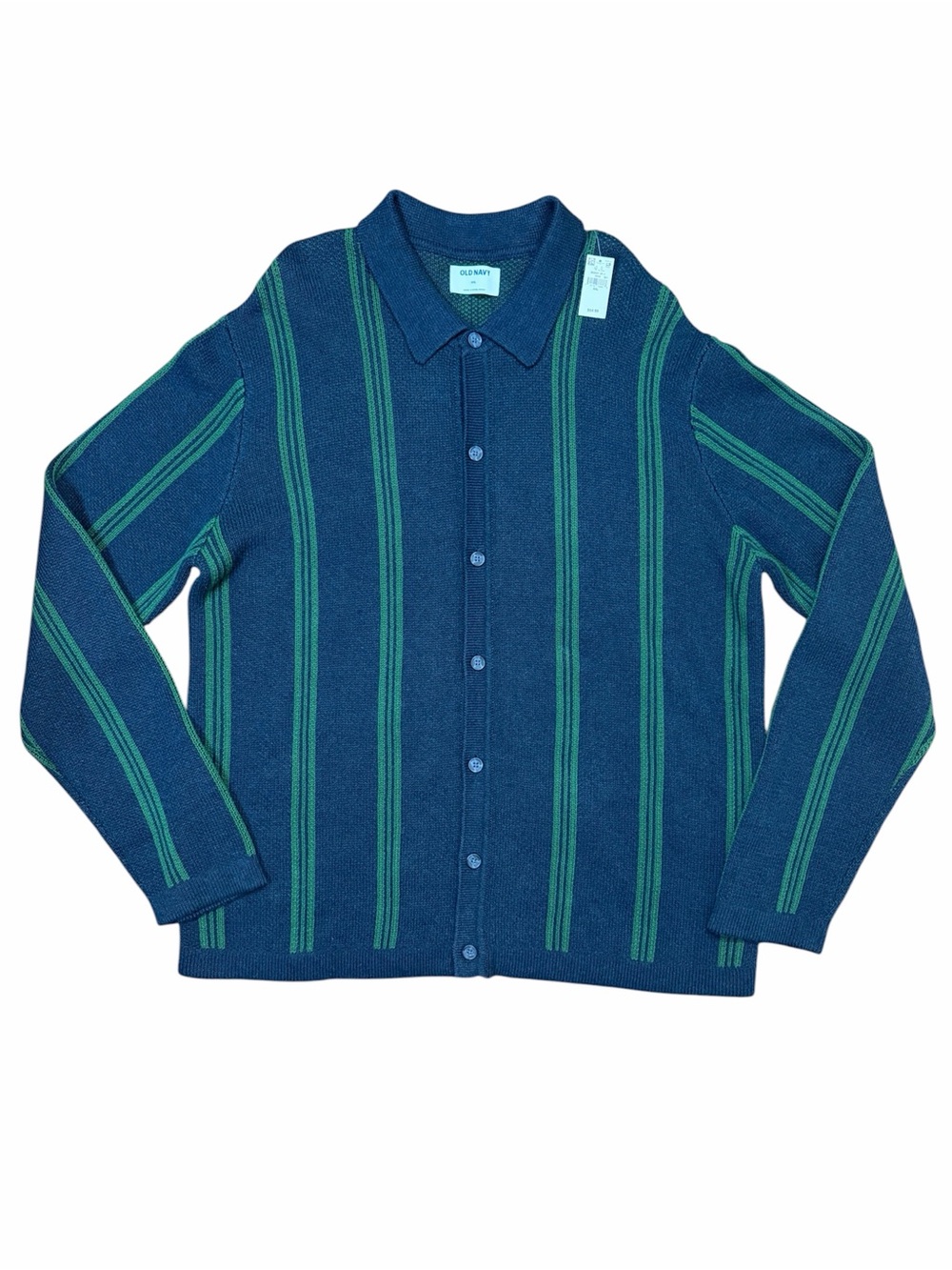 NWT Old Navy - Navy & Green Vertical Stripe Button-Up Cardigan